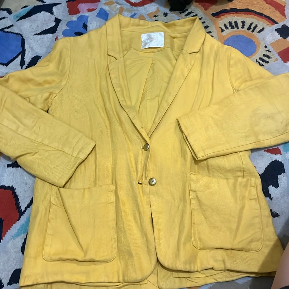 Des Petit’s Hauts Paris sunflower yellow blazer sz 1 or S boyfriend unstructured
